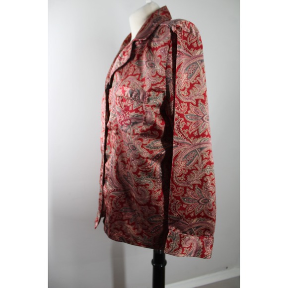 Lauren Ralph Lauren M Paisley Print Satin Button Down Pajama Top Long Sleeve - Picture 5 of 7